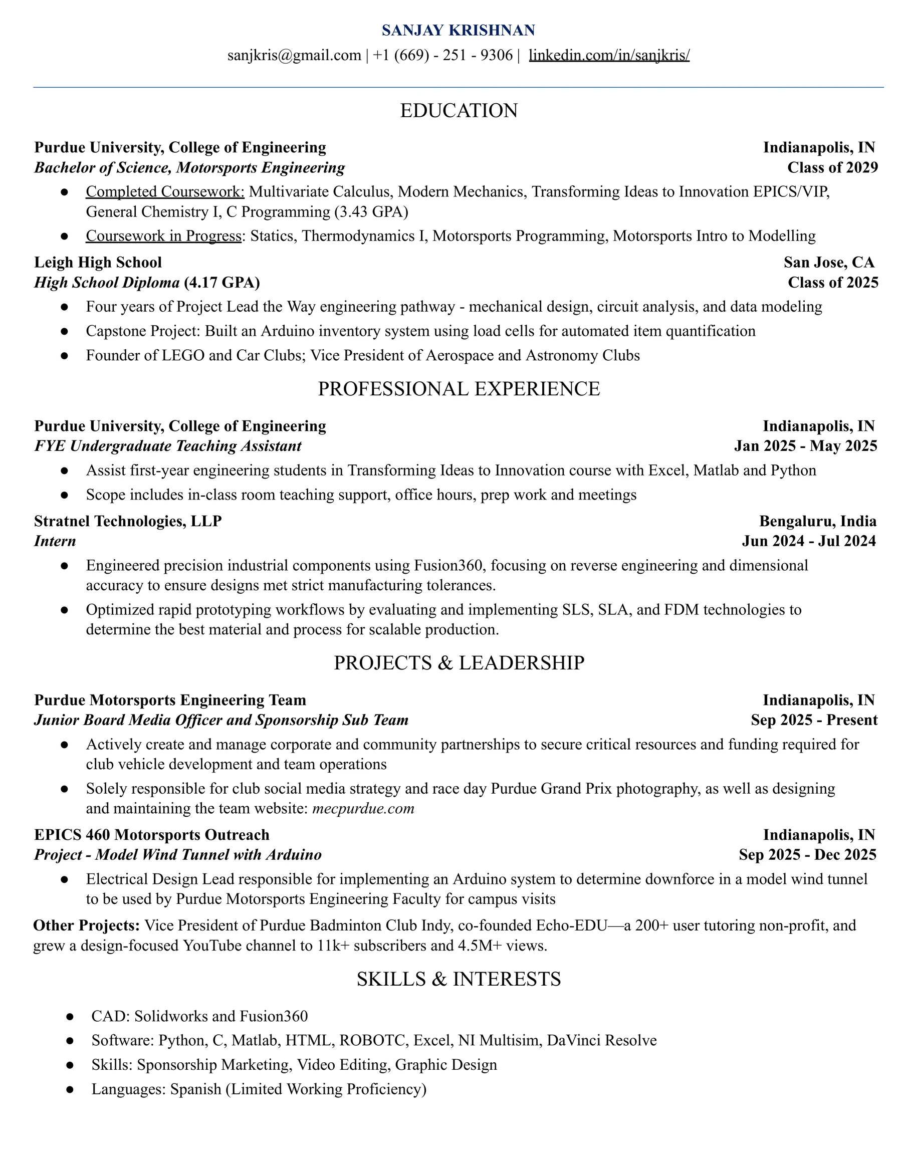 Sanjay Krishnan Resume